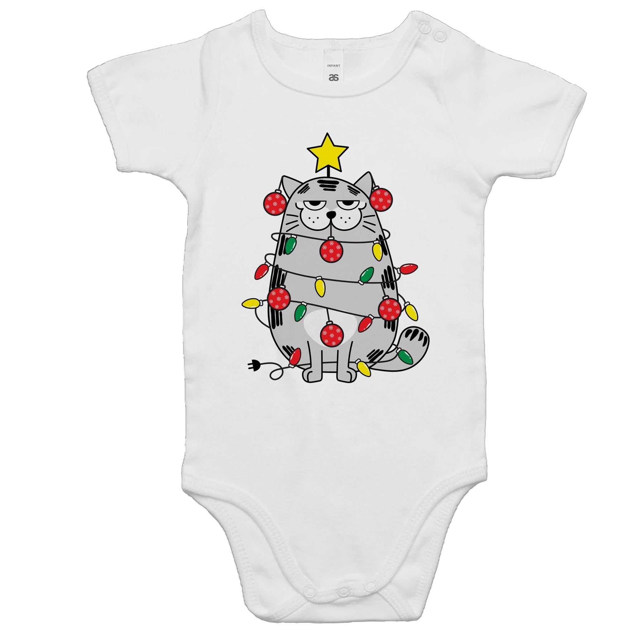 Christmas Cat - Baby Bodysuit White Baby Christmas Bodysuit Christmas Printed In Australia
