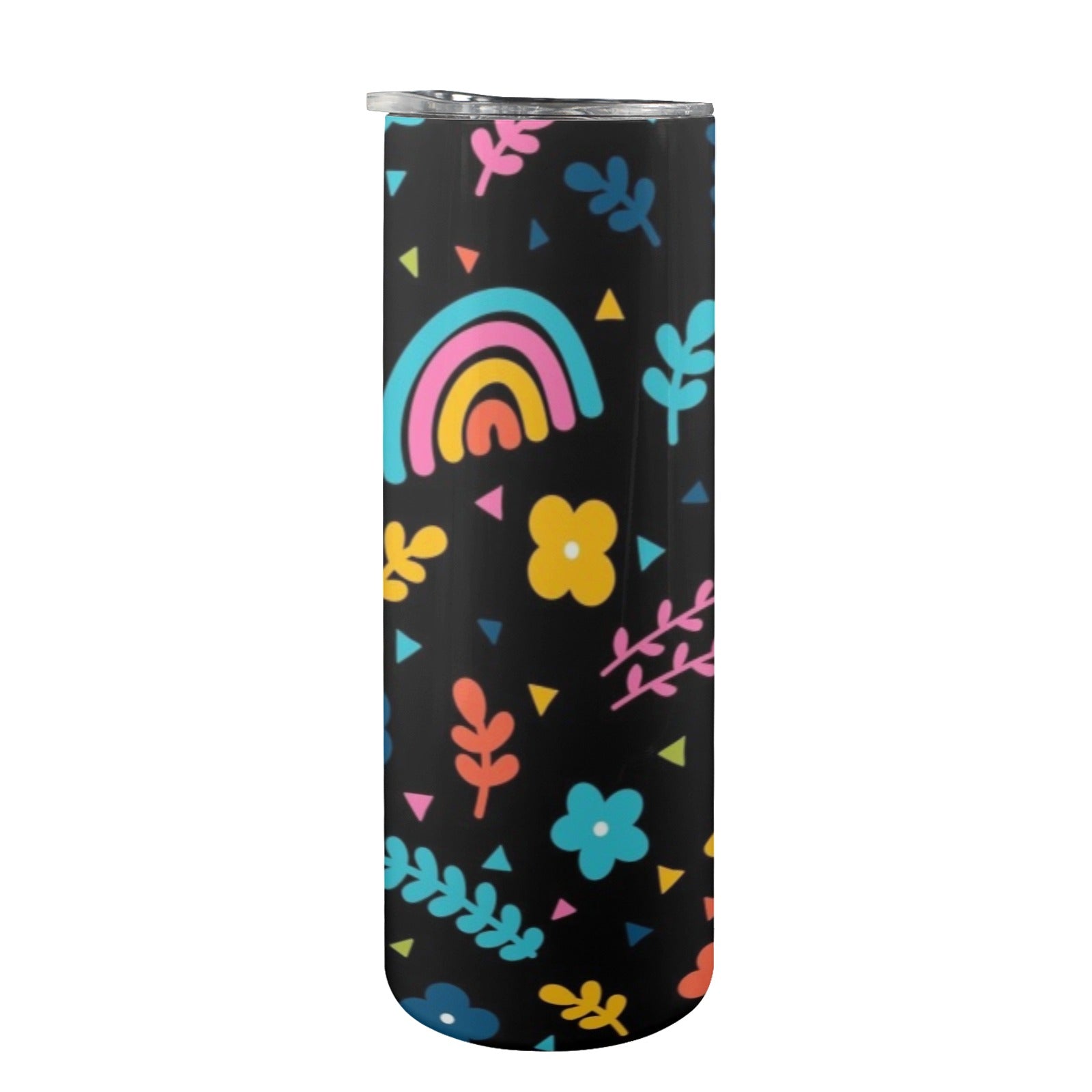 Rainbows And Flowers - 20oz Tall Skinny Tumbler with Lid and Straw