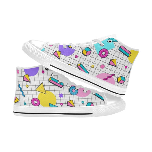 80's Grid Women's High Top Canvas Shoes Womens Classic High Top Shoes Printed Offshore Retro