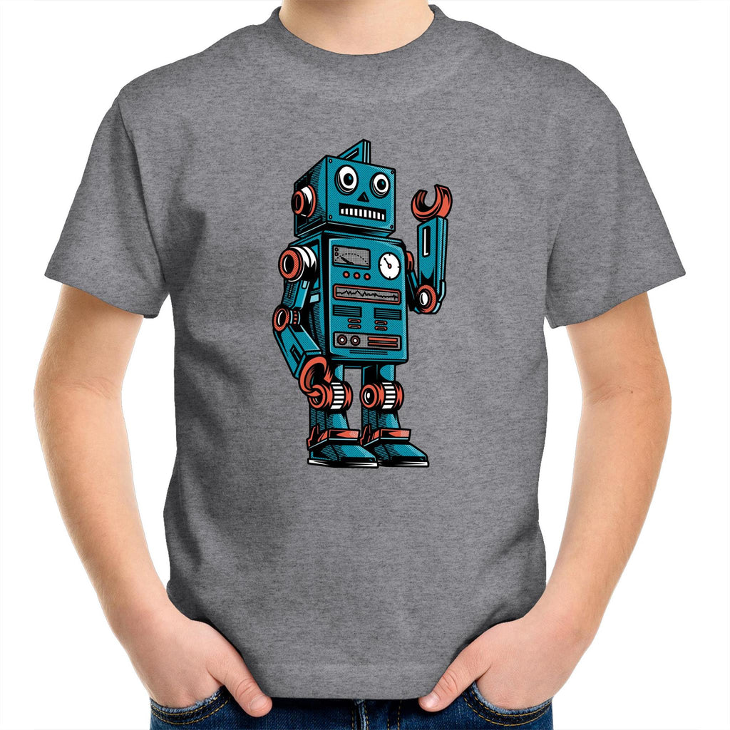 Robot - Kids Youth T-Shirt Grey Marle Kids Youth T-shirt Printed In Australia Sci Fi Tech
