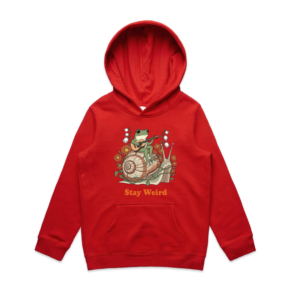 Stay Weird, Guitar Playing Frog On A Snail - Kids Hoodie
