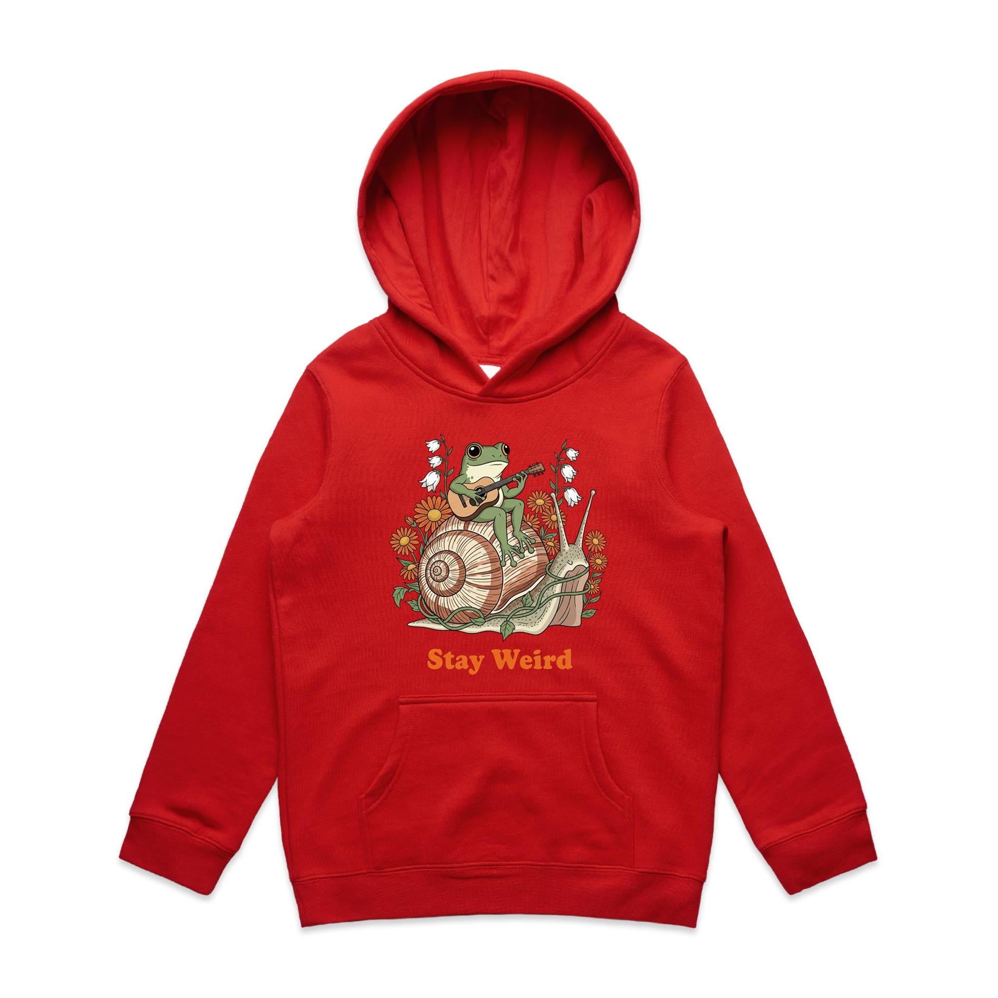 Stay Weird, Guitar Playing Frog On A Snail - Kids Hoodie