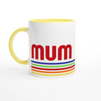 Mum Mug With Retro Stripes White 11oz Ceramic Mug with Colour Inside Ceramic Yellow Colour 11oz Mug Globally Fulfilled Mum