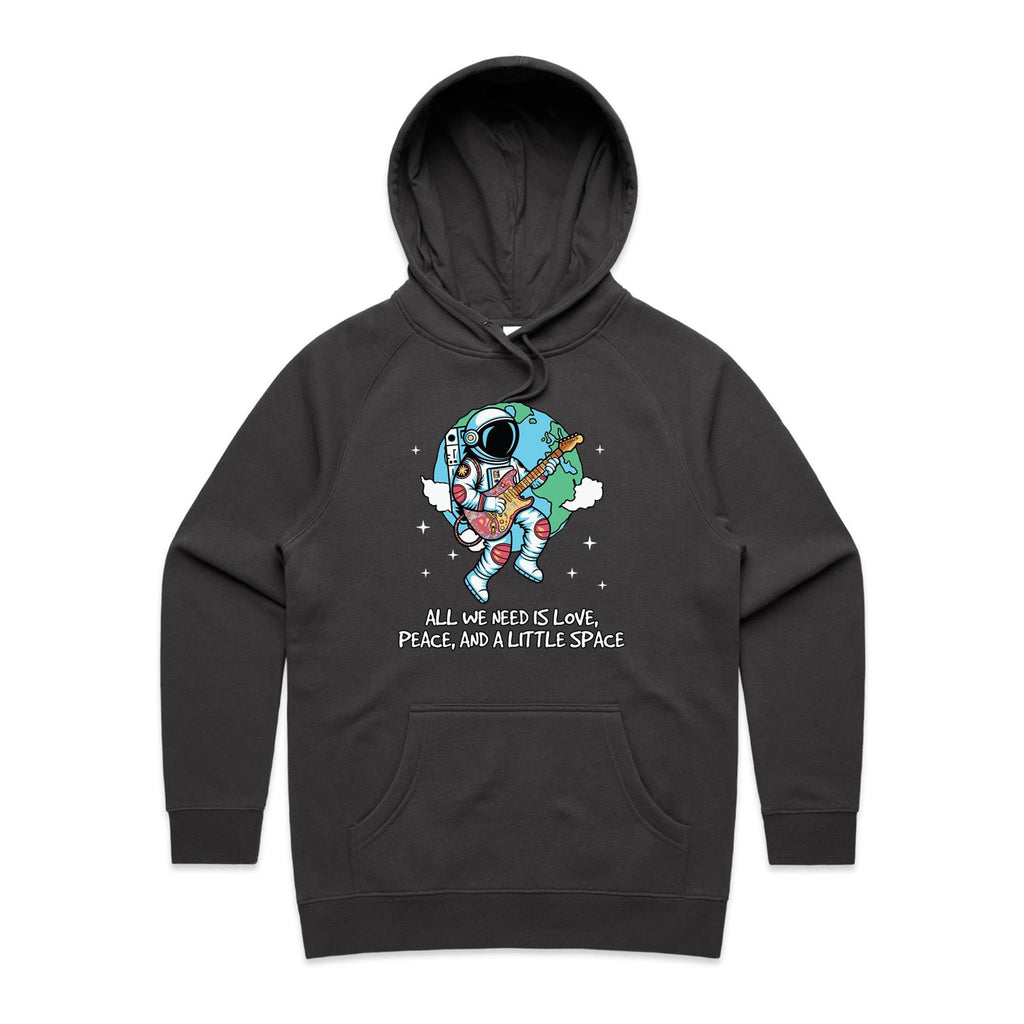 All We Need Is Love, And A Little Space, Astronaut - Womens Hoodie Coal Womens Hoodie Love Music Printed In Australia Space