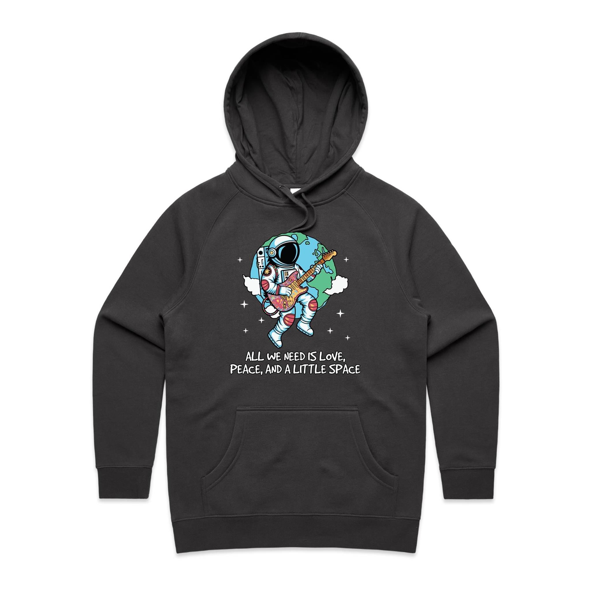 All We Need Is Love, And A Little Space, Astronaut - Womens Hoodie Coal Womens Hoodie Love Music Printed In Australia Space