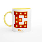 Personalised - Marquee Lights Initial - White 11oz Ceramic Mug with Color Inside Ceramic Yellow Personalised 11oz Mug Customise Globally Fulfilled Personalise