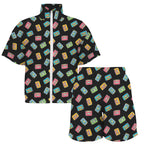 Colourful Cassettes Women's Windbreaker Short Set Women's Windbreaker Short Set Music Printed Offshore Retro