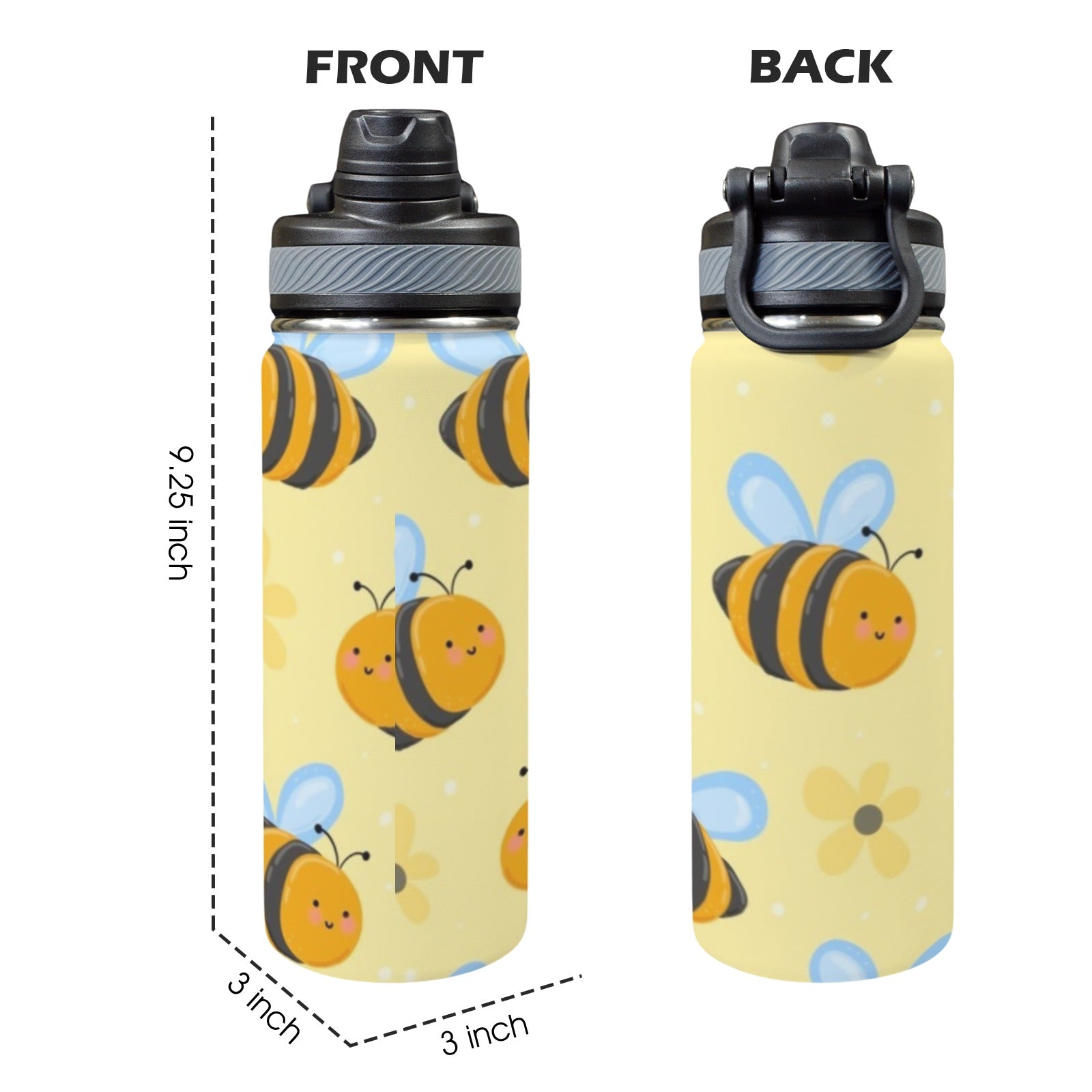Bright Bees - Insulated Water Bottle with Dual-Use Lid (18oz) Insulated Water Bottle with Dual-Use Lid (18oz) animal Printed Offshore