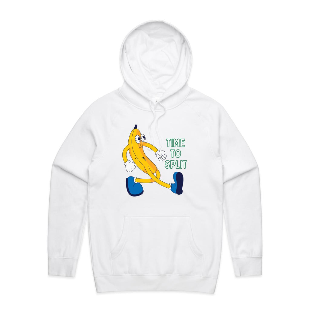 Banana, Time To Split - Mens Hoodie White Mens Hoodie Food Printed In Australia