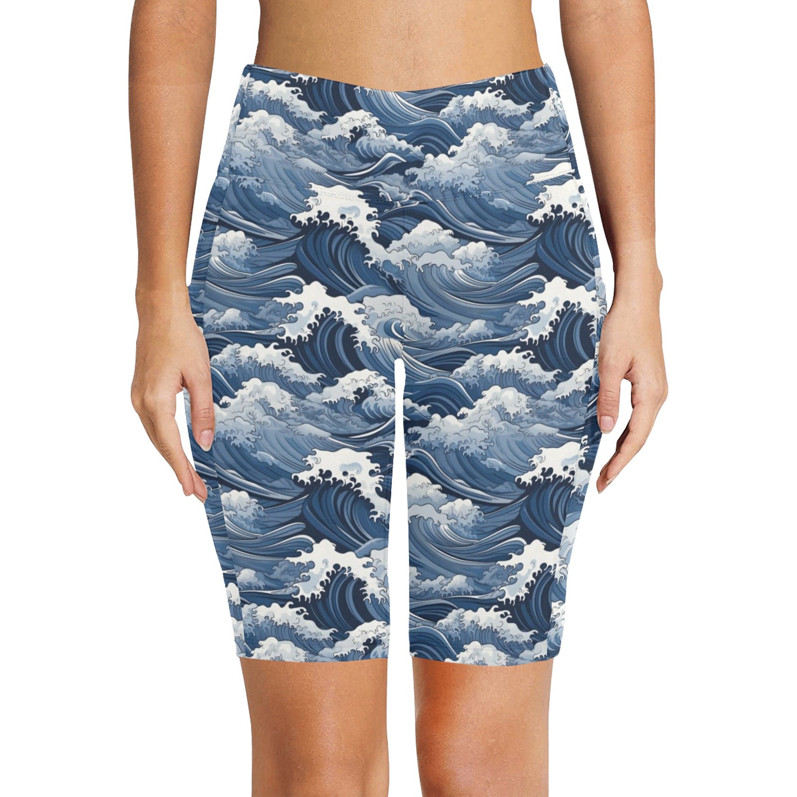 Japanese Waves Women's Bike Shorts With Side Pockets