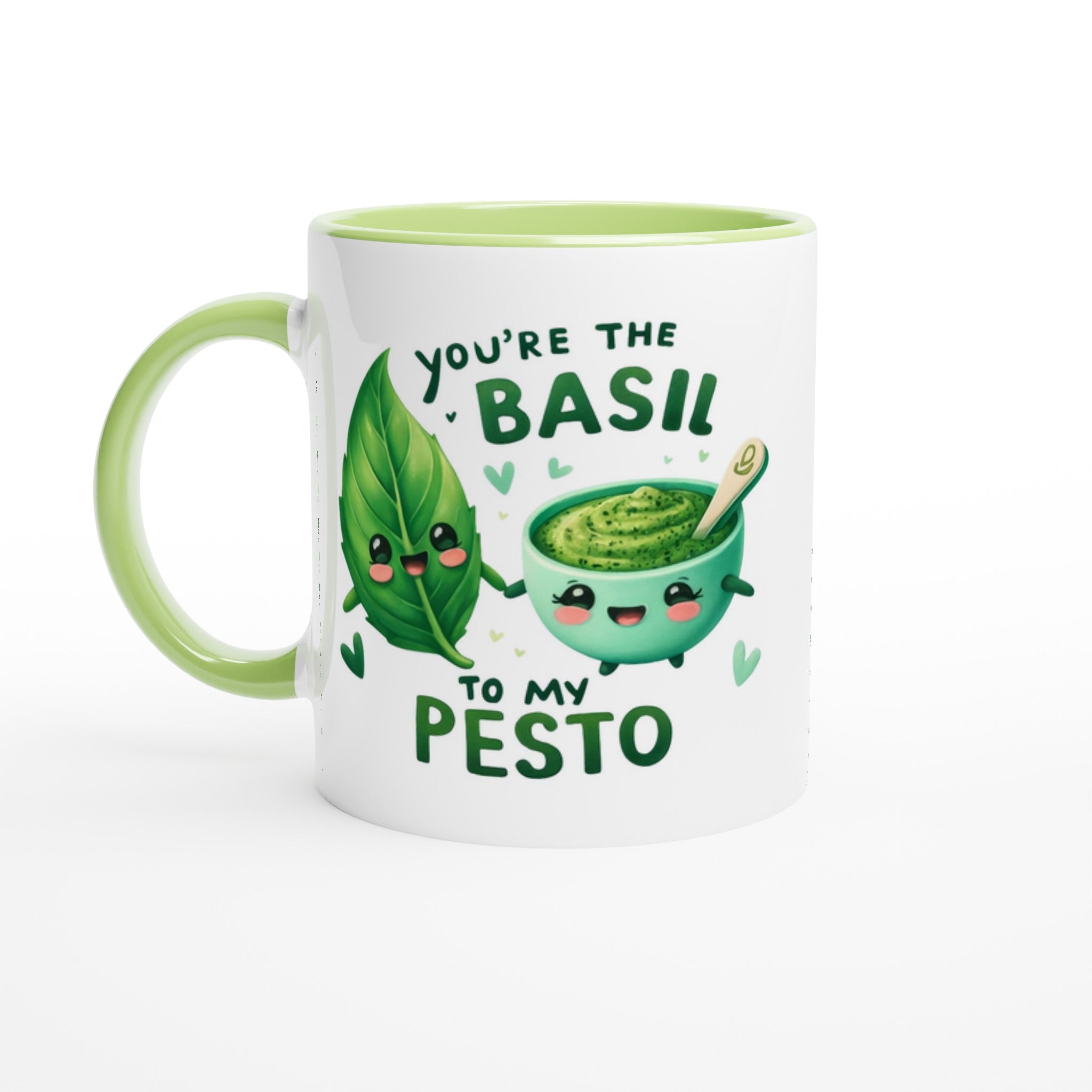 You're The Basil To My Pesto, Valentine - White 11oz Ceramic Mug with Colour Inside Ceramic Green Colour 11oz Mug Food Globally Fulfilled Love