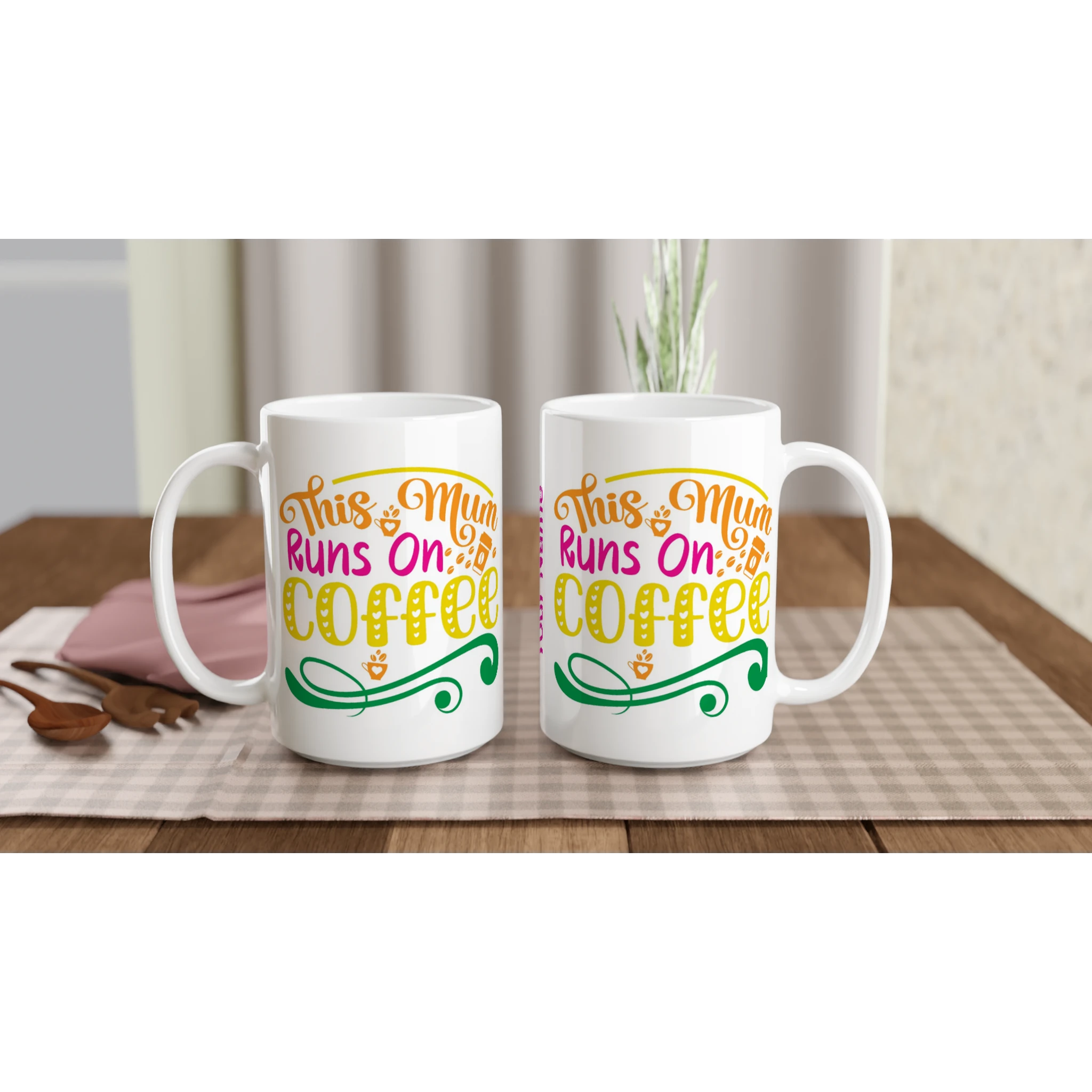 Personalised - This Mum Runs On Coffee - White 15oz Ceramic Mug Personalised 15oz Mug customise Globally Fulfilled Mum personalise
