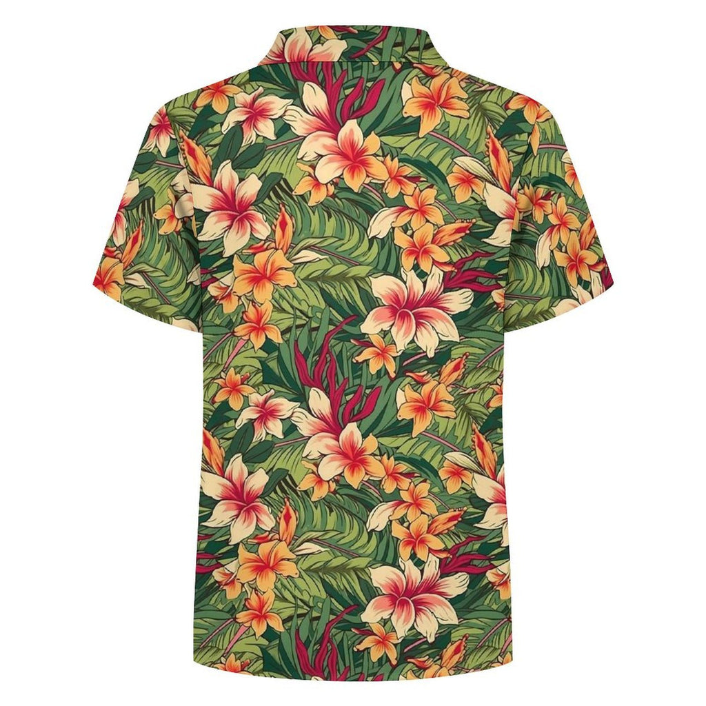 Vintage Hawaiian Floral Kids Youth Short Sleeve Button Up Shirt