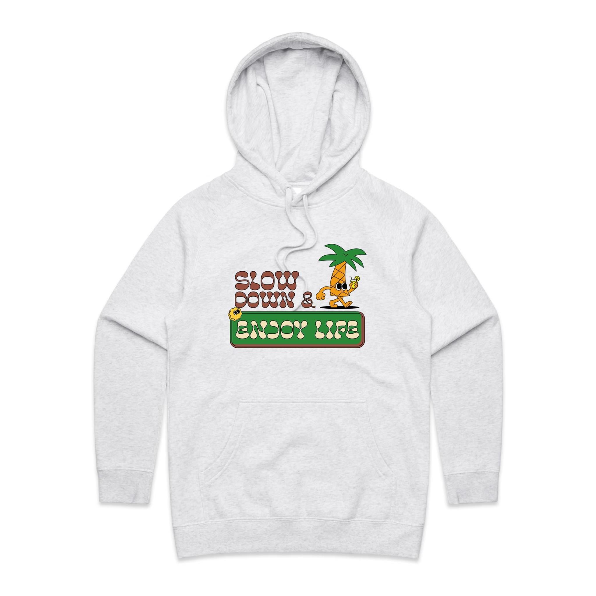 Slow Down And Enjoy Life - Womens Hoodie White Marle Womens Hoodie Printed In Australia