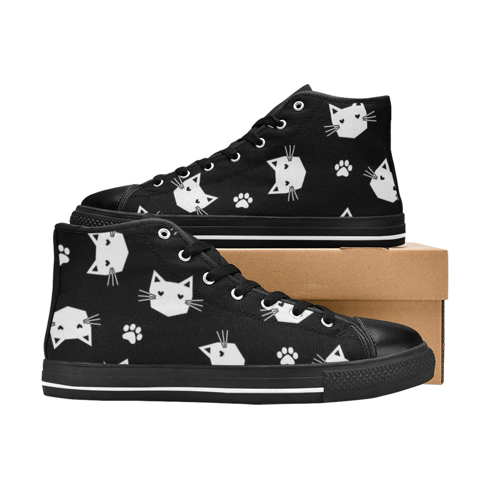 Geometric Cats - Kids High Top Canvas Shoes