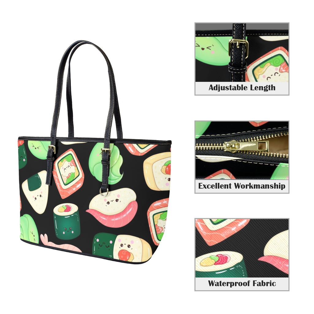 Happy Sushi - Leather Tote Bag-Large