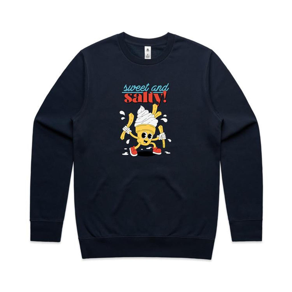 Sweet And Salty, Ice-Cream And Fries - AS Colour Stencil Crew Navy Sweatshirt Food Printed In Australia