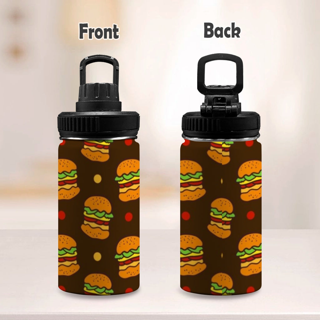 Burgers Kids Water Bottle with Chug Lid (12 oz) Kids Water Bottle with Chug Lid Food Printed Offshore