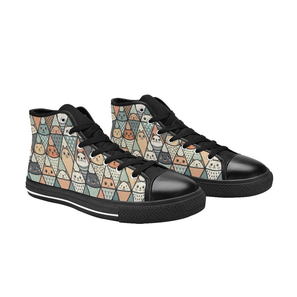 Diamond Cat Pattern - Women's High Top Canvas Shoes Womens Classic High Top Shoes animal Printed Offshore