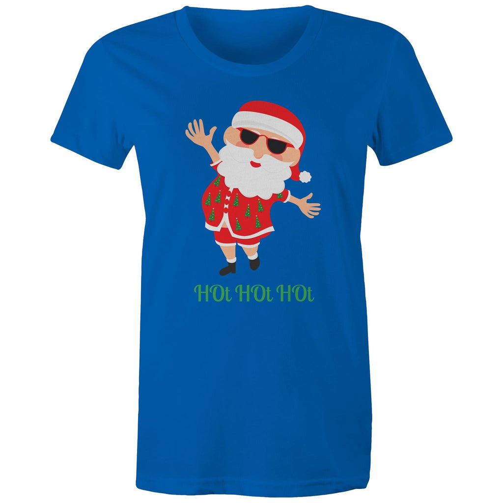 Summer Santa, Hot Hot Hot - Womens T-shirt Bright Royal Womens Christmas T-shirt Christmas Printed In Australia