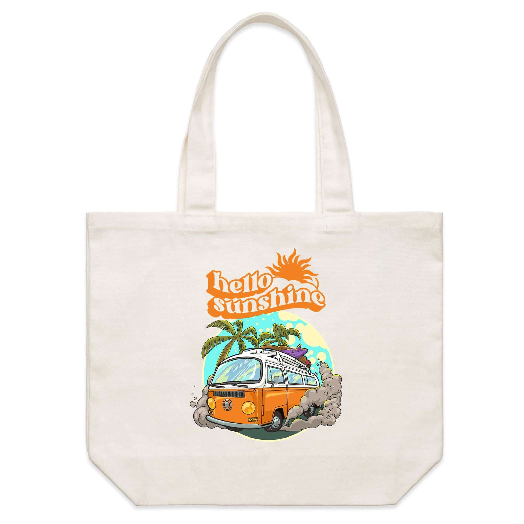 Hello Sunshine, Beach Van - Shoulder Canvas Tote Bag Default Title Large Tote Bag Printed In Australia Summer Surf