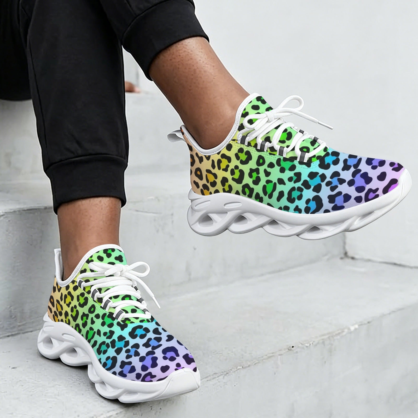Rainbow Leopard Print Women's Twisted Sole Sneakers