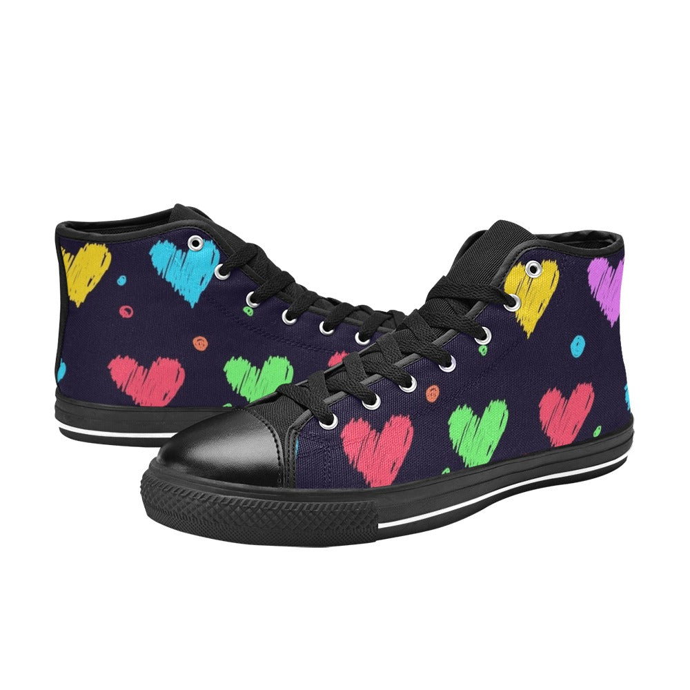 Colourful Hearts - Kids' High Top Canvas Shoes Kids High Top Canvas Shoes Love Printed Offshore