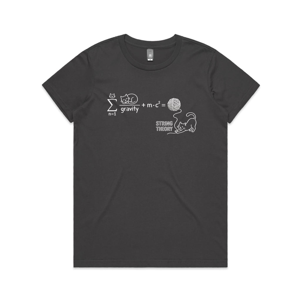 Cat String Theory Physics Women's AS Colour T-shirt Charcoal Womens T-shirt animal Printed In Australia Science