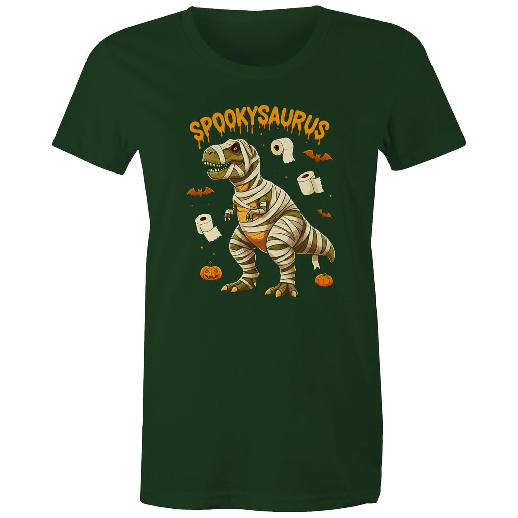 Spookysaurus, Halloween Dinosaur - Womens T-shirt Forest Green Womens T-shirt Halloween Printed In Australia