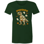 Spookysaurus, Halloween Dinosaur - Womens T-shirt Forest Green Womens T-shirt Halloween Printed In Australia