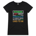 Fitness Is About Being Better Than You Used To Be - Womens V-Neck T-Shirt Black Womens Active V-Neck T-shirt Fitness Printed In Australia