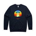 Mornings Need Coffee, UFO AS Colour Stencil Crew Sweatshirt Unisex Navy Sweatshirt Coffee Printed In Australia Sci Fi