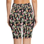 Tulips Women's Bike Shorts With Side Pockets Women's Bike Shorts Plants Printed Offshore
