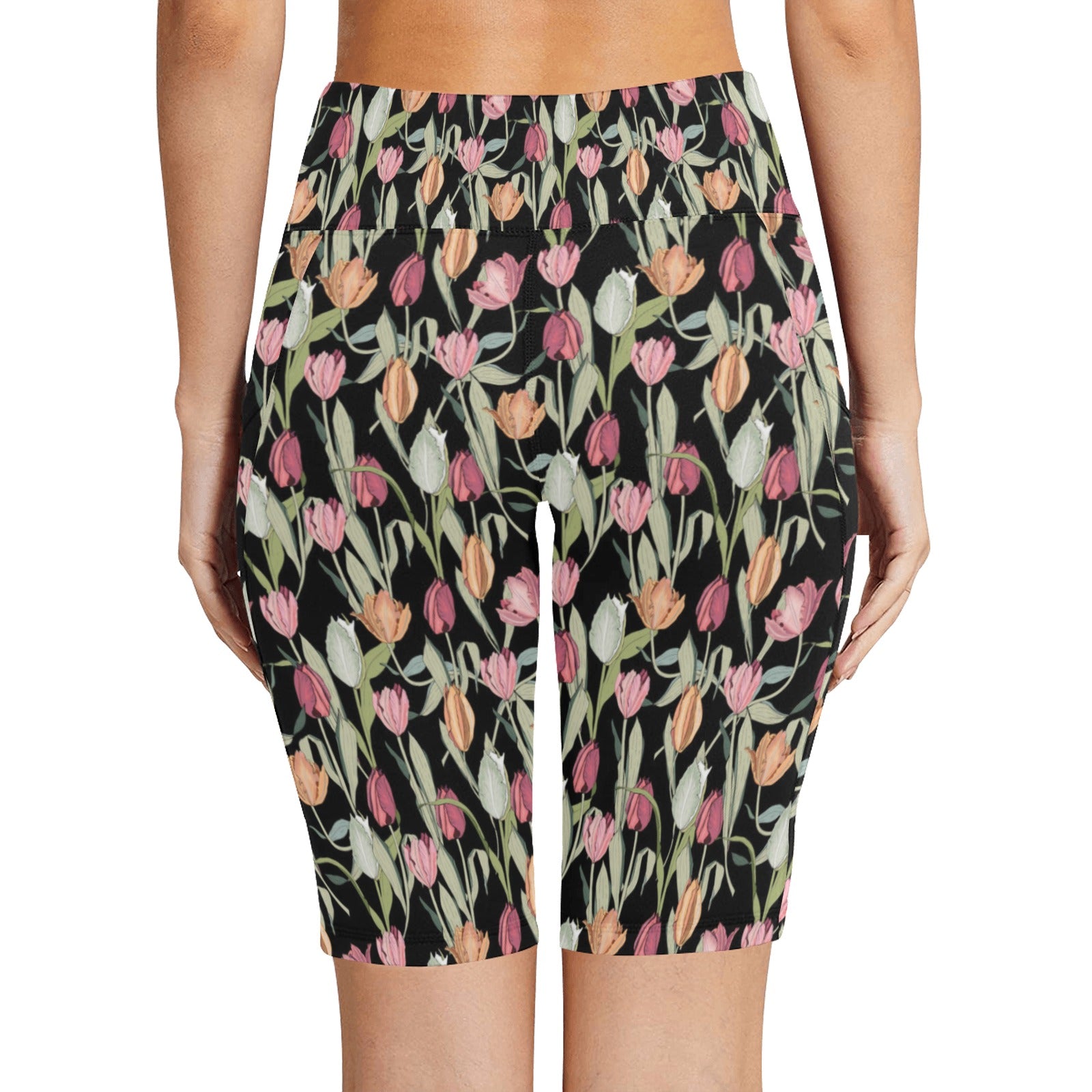 Tulips Women's Bike Shorts With Side Pockets Women's Bike Shorts Plants Printed Offshore