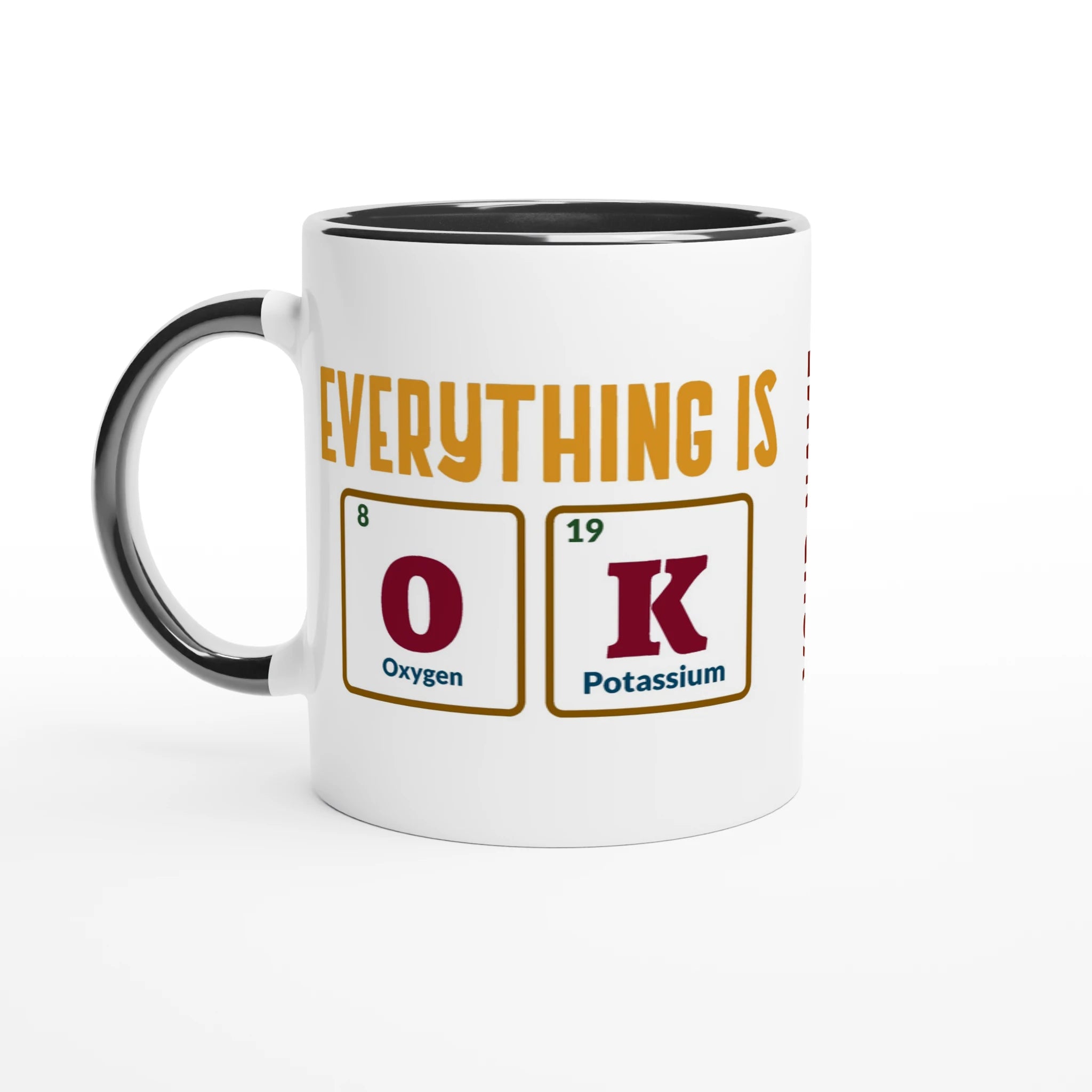 Personalise - Everything Is OK, Periodic Table - White 11oz Ceramic Mug Ceramic Black Personalised Mug customise Globally Fulfilled personalise Science