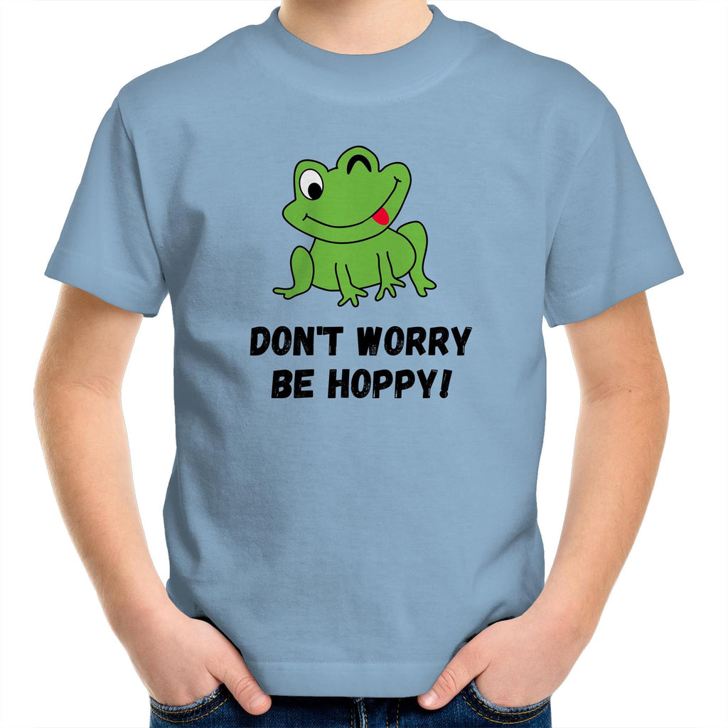 Don't Worry Be Hoppy, Frog - Kids Youth T-Shirt Carolina Blue Kids Youth T-shirt animal Printed In Australia