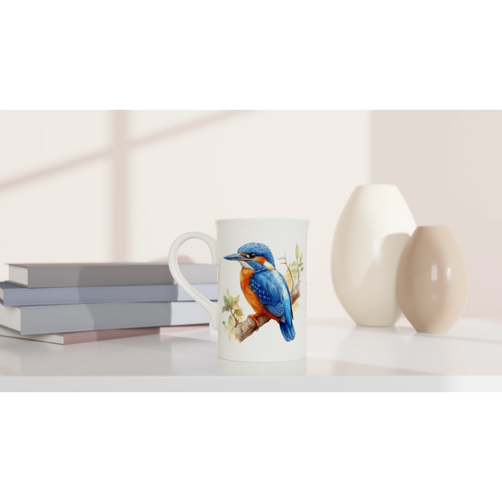 Personalise - Kingfisher, Australian Birds - White 10oz Porcelain Slim Mug Personalised Porcelain Mug animal Globally Fulfilled
