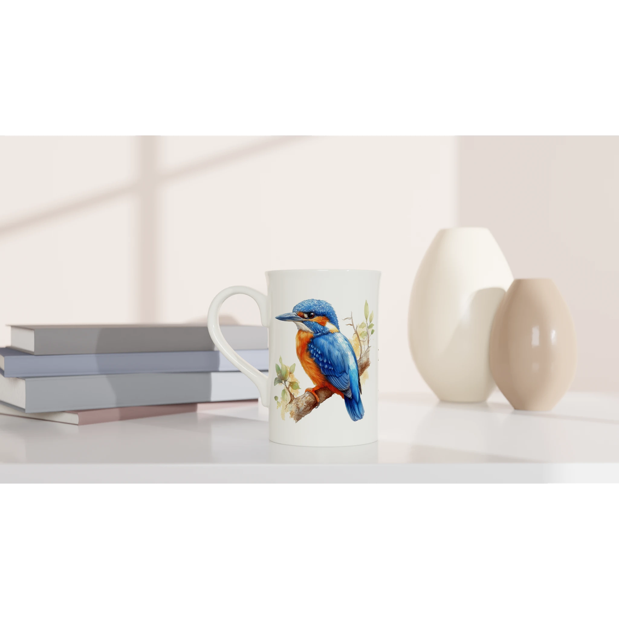 Personalise - Kingfisher, Australian Birds - White 10oz Porcelain Slim Mug Personalised Porcelain Mug animal Globally Fulfilled