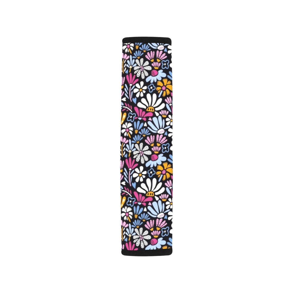 Graphic Flowers On Black Car Seat Belt Cover 7''x10'' (Pack of 2) Car Seat Belt Cover 7x10 (Pack of 2) Plants Printed Offshore