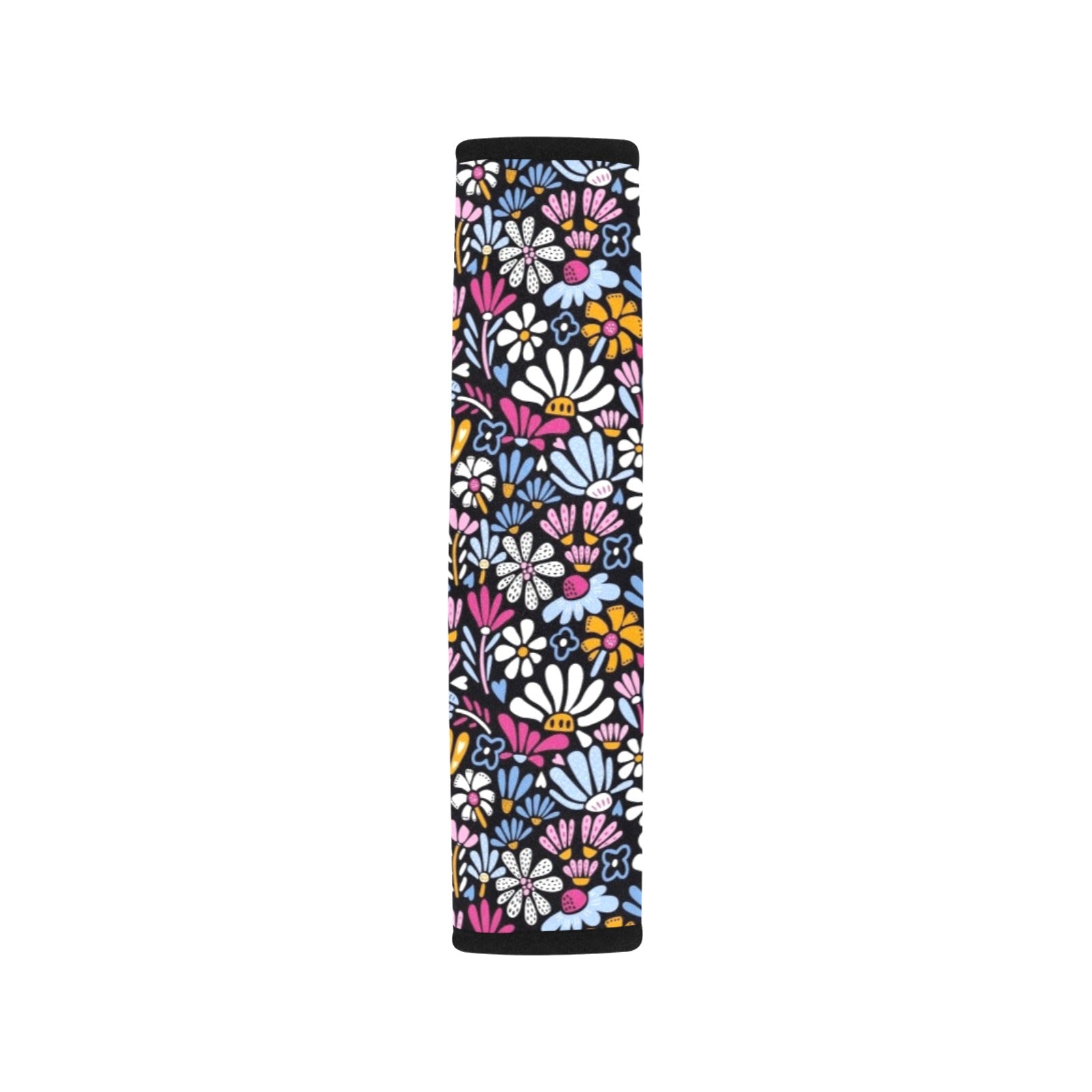 Graphic Flowers On Black Car Seat Belt Cover 7''x10'' (Pack of 2) Car Seat Belt Cover 7x10 (Pack of 2) Plants Printed Offshore