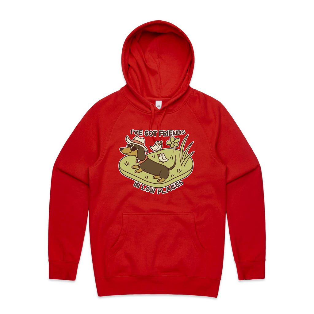 Dachshund, I've Got Friends In Low Places Men's AS Colour Hoodie Red Mens Hoodie animal Printed In Australia