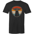 UFO, Retro Stipes - Mens T-Shirt Black Mens T-shirt Printed In Australia