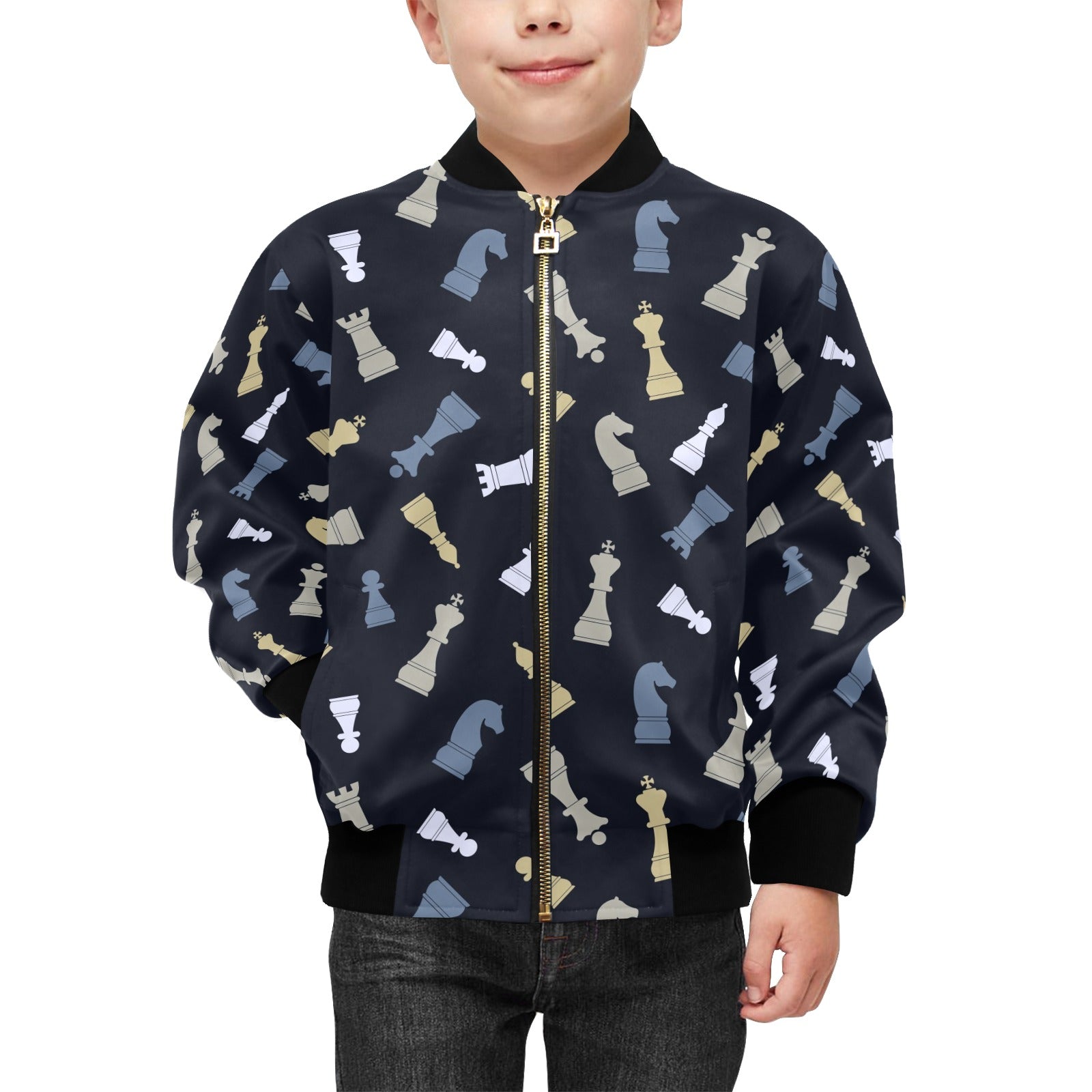 Chess Pattern Kids Bomber Jacket Kids Bomber Jacket Chess Games Printed Offshore