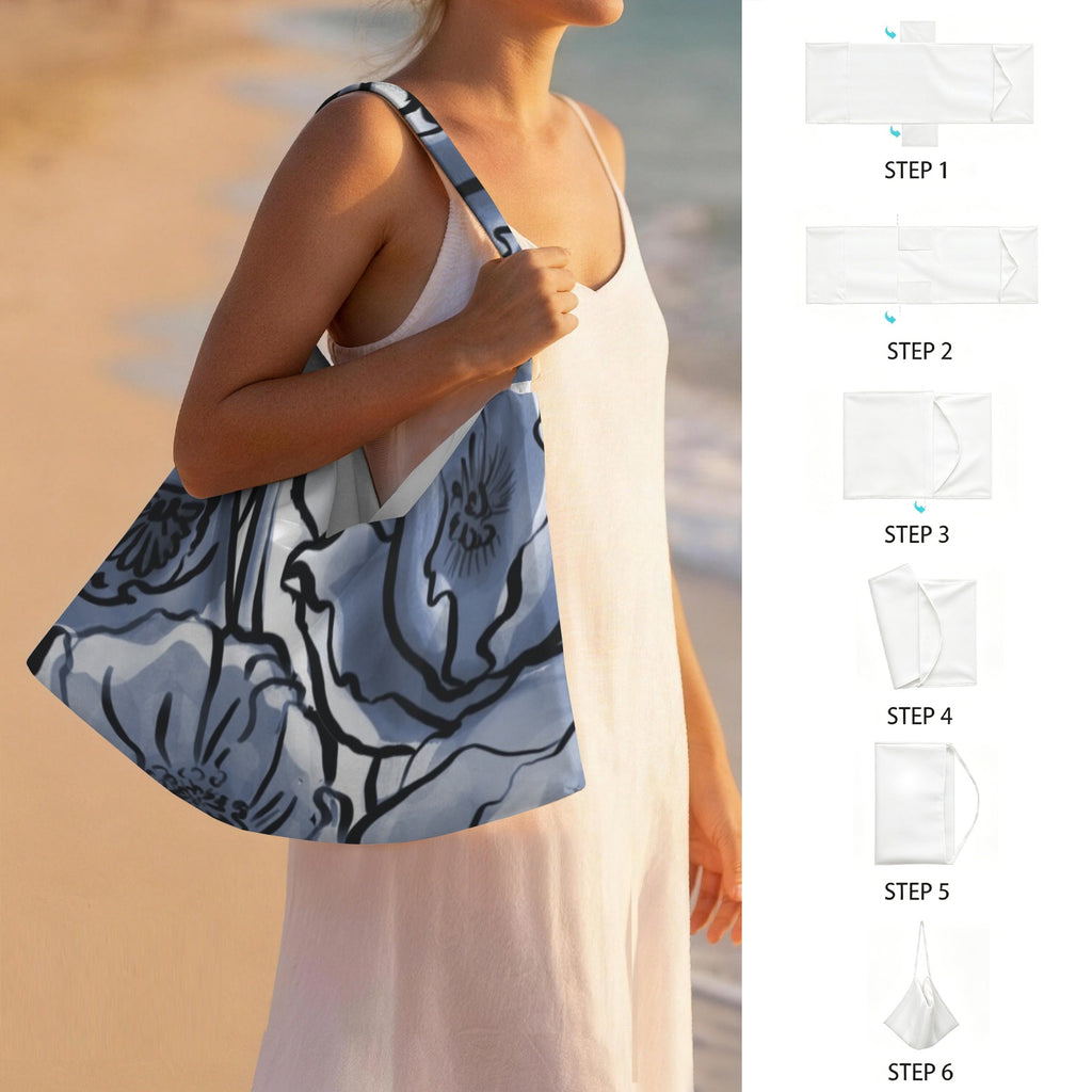 Blue And White Floral Beach Chair Towel Cover with Side Pockets