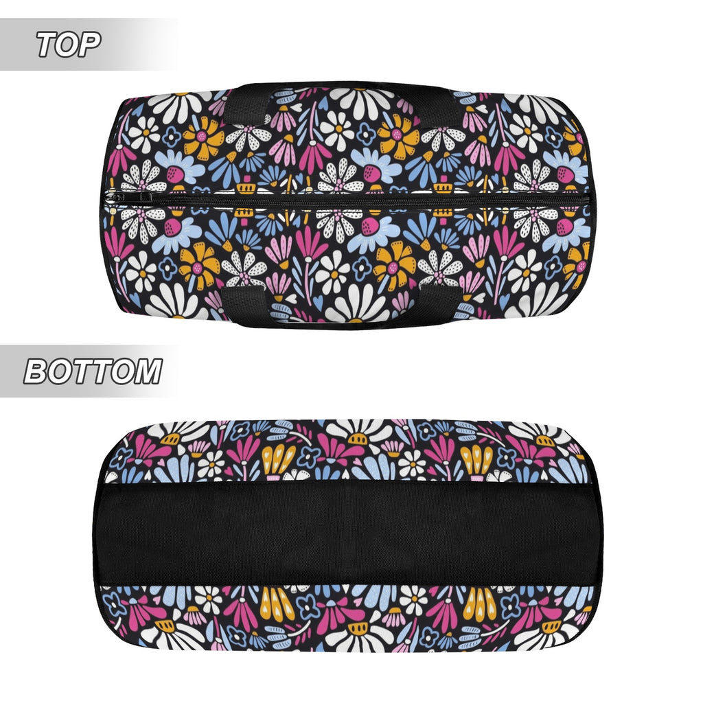 Graphic Flowers On Black Duffle Bag Duffle Bag Printed Offshore