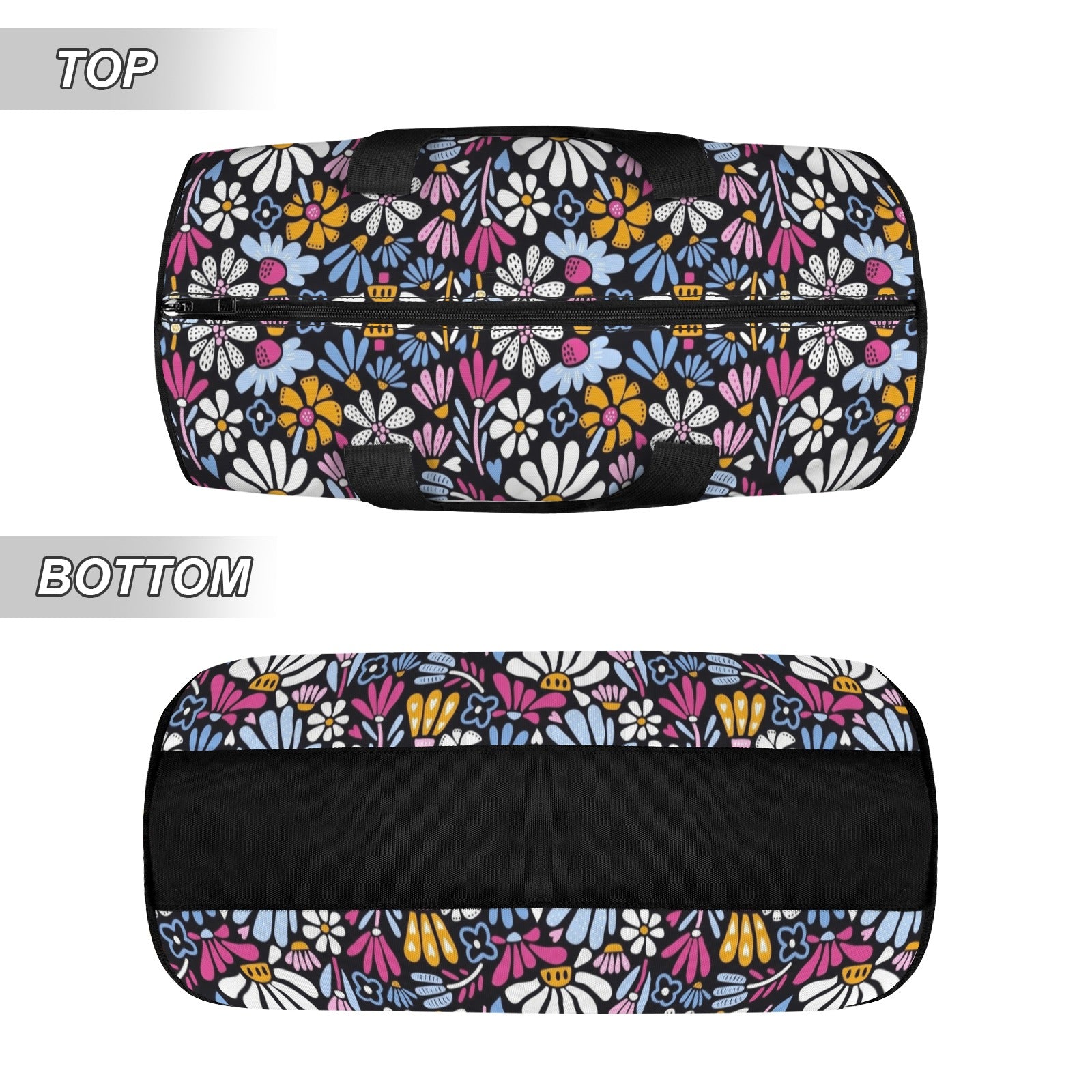Graphic Flowers On Black Duffle Bag Duffle Bag Printed Offshore