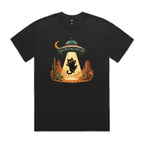 Black Cat Alien UFO Abduction AS Colour Heavy Faded Tee Faded Black Heavy Faded T-shirt animal Printed In Australia Sci Fi