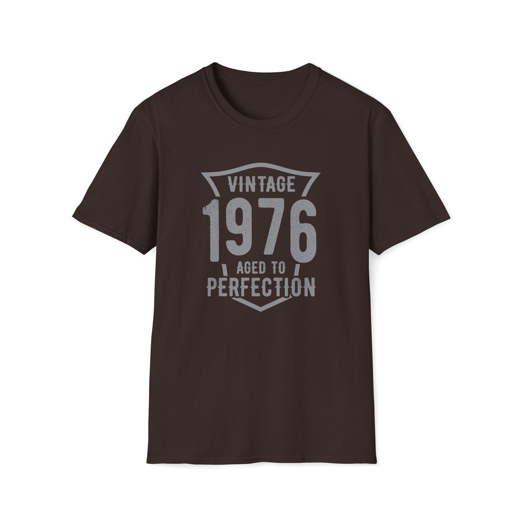 Turning 50, Vintage 1976, Aged To Perfection Unisex Softstyle T-Shirt Dark Chocolate Unisex Adult T-shirt Australian Printer Birthday