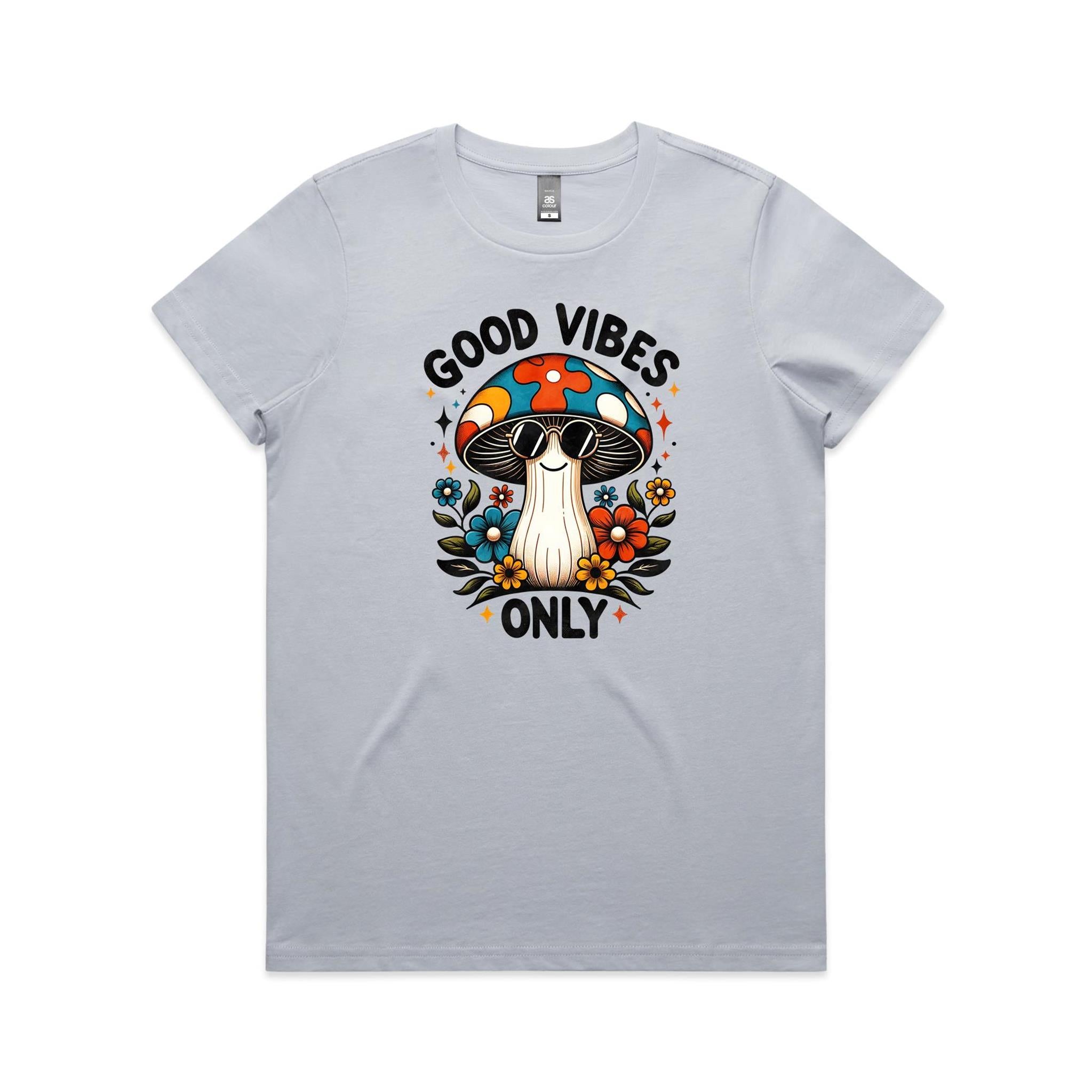 Good Vibes Only, Hippie Mushroom With Sunglasses - Womens T-shirt