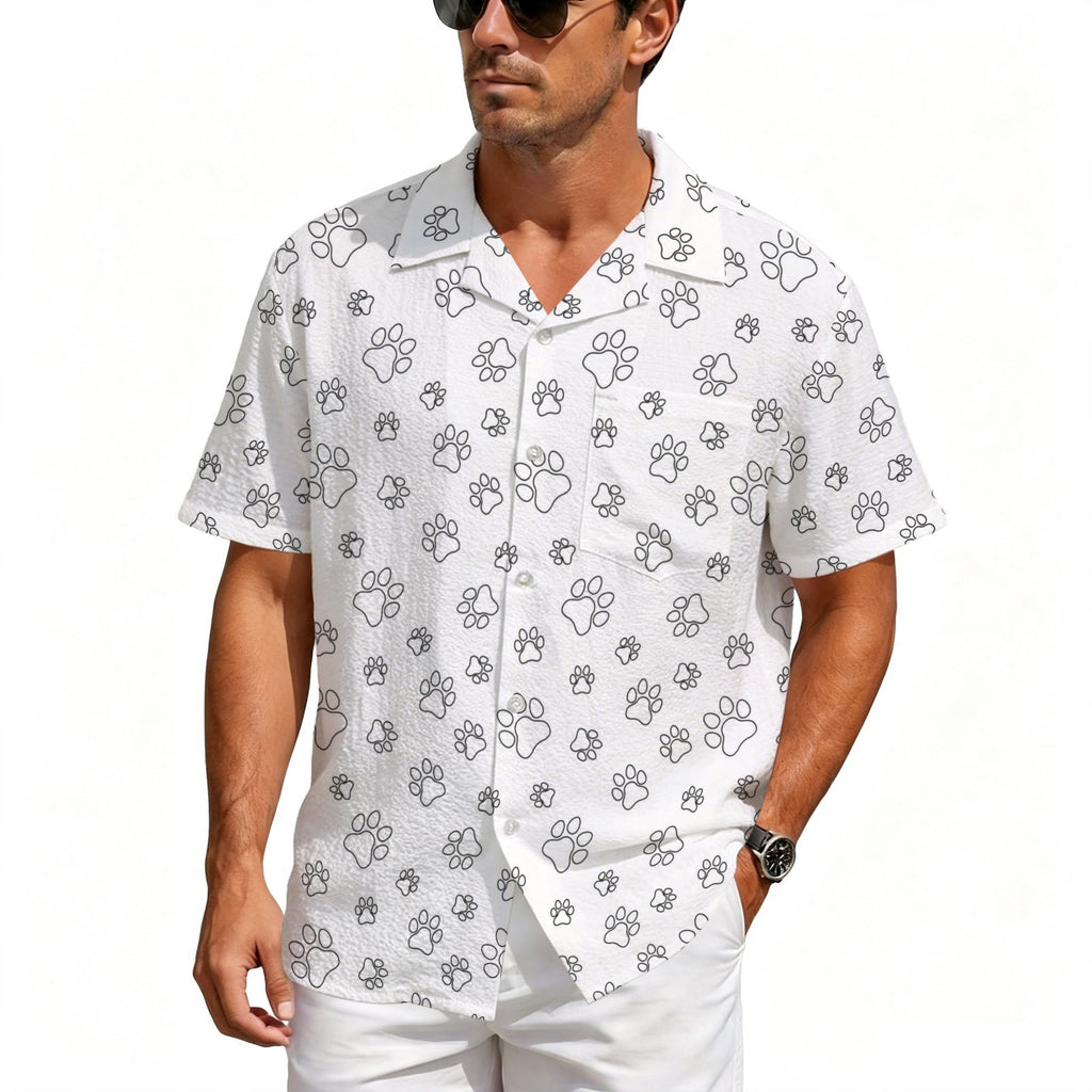 Dog Paws In Black And White Men's Crinkle Hawaiian Shirt